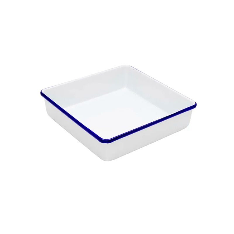 Falcon Enamel Brownie Dish - White with Blue Rim - square baking dish NZ