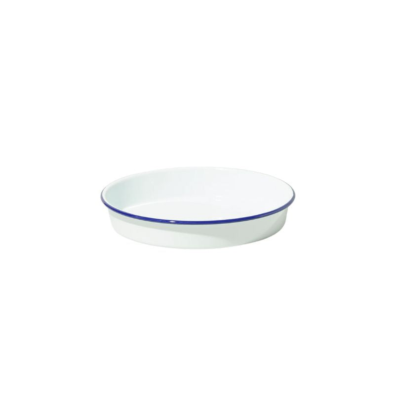Falcon Enamel Deep Pan / Tray (Round) - White with Blue Rim is perfect for pies, quiches, desserts and cakes | NZ