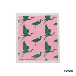 Florence Swedish Dish Cloths in Pink Heron design shown on a white background.
