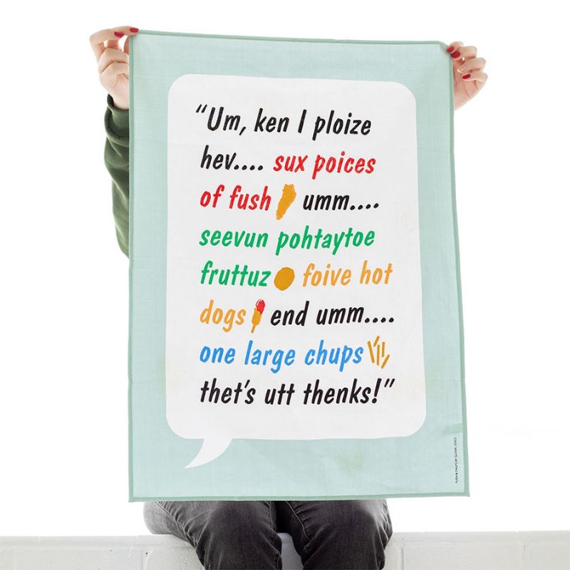 100%NZ brand Fush & Chups tea towel by NZ artist Glenn Jones.