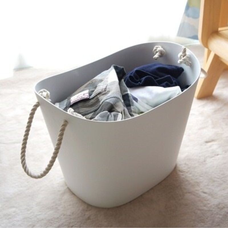 38L Hachiman Balcolore white storage basket with a rope handle on a white background