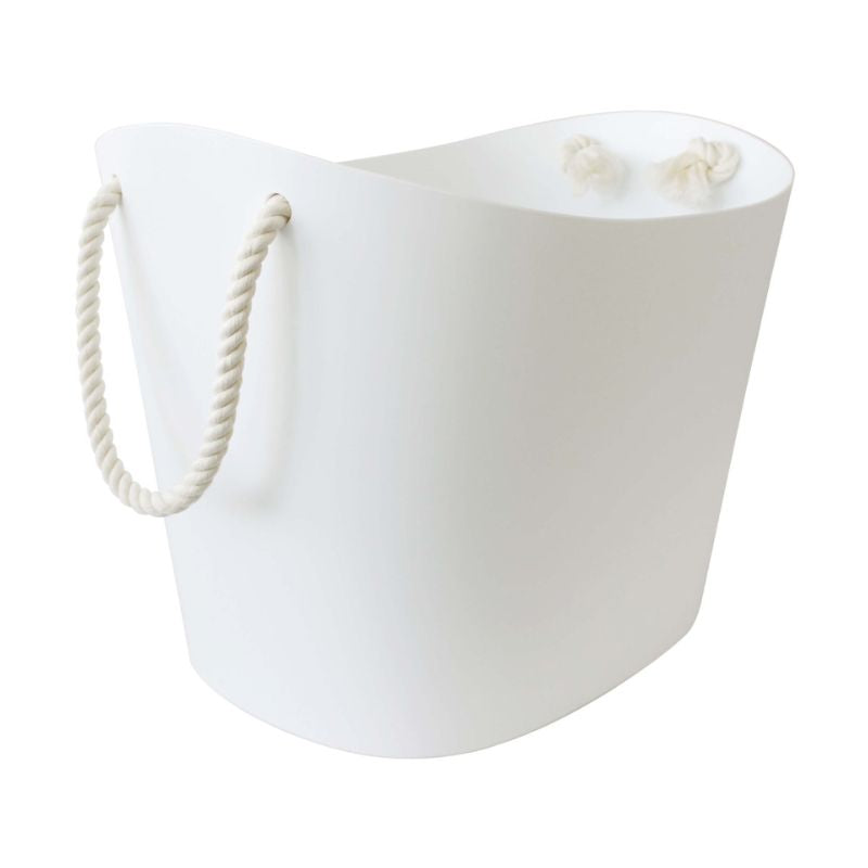38L Hachiman Balcolore white storage basket with a rope handle on a white background