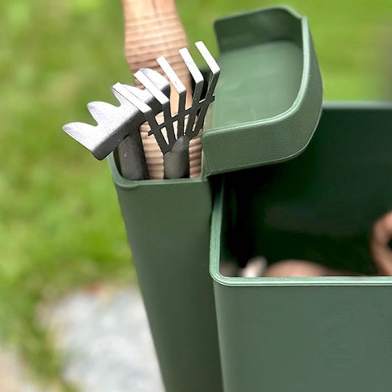Close up of the removable pocket on the Hachiman Garden Tool Bag - shown filled with mini tools