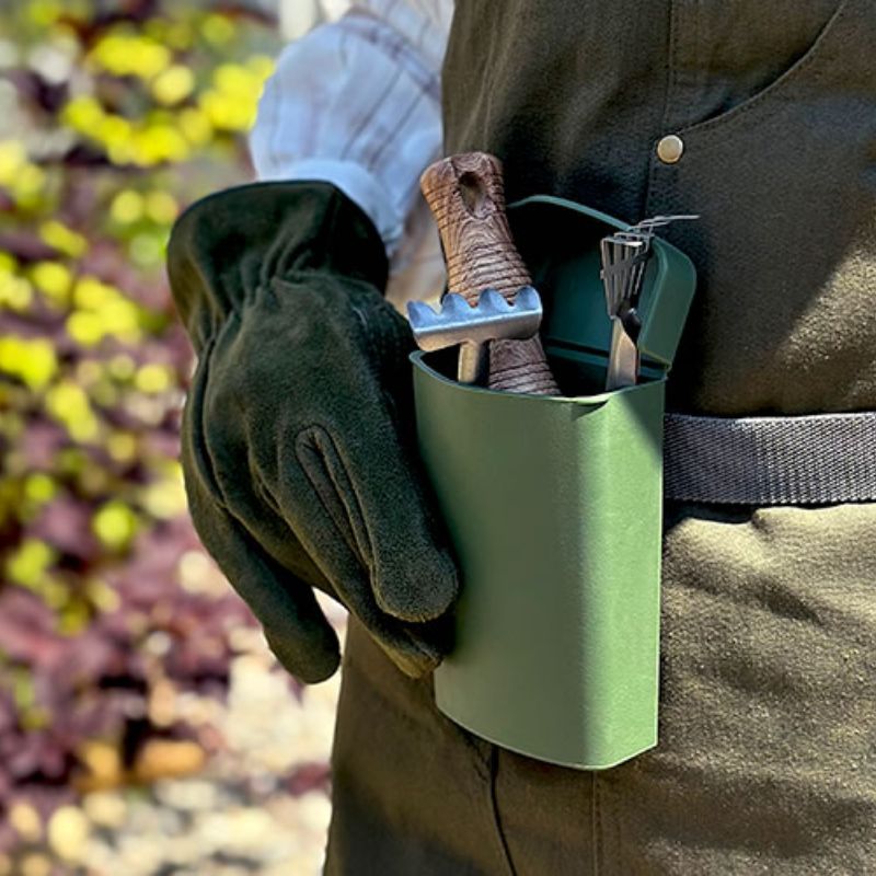 Close up of the removable pocket from the Hachiman Garden Tool Bag - shown with small tools inside