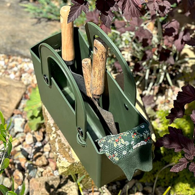 Green Hachiman Garden Tool Bag with Pocket on a white background