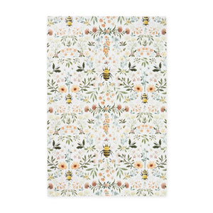 Design Imports Honey Bee Meadow tea towel with floral and bee print, shown on a white background.
