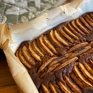 Apple cake in baking dish lined with If You Care Baking Paper - NZ kitchen