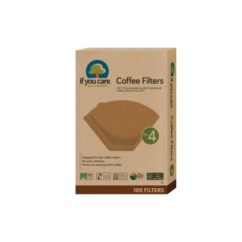 If You Care Coffee Filters No 4, unbleached and compostable, designed for drip coffee makers.