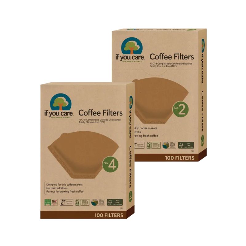 If You Care Coffee Filters in No 2 and No 4 sizes, sustainable and home compostable, 100 filters each.