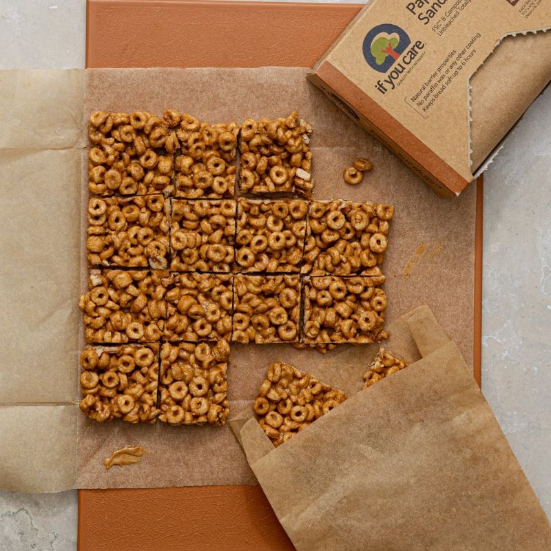 If You Care Sandwich Bag being filled with a slice for an on-the-go option