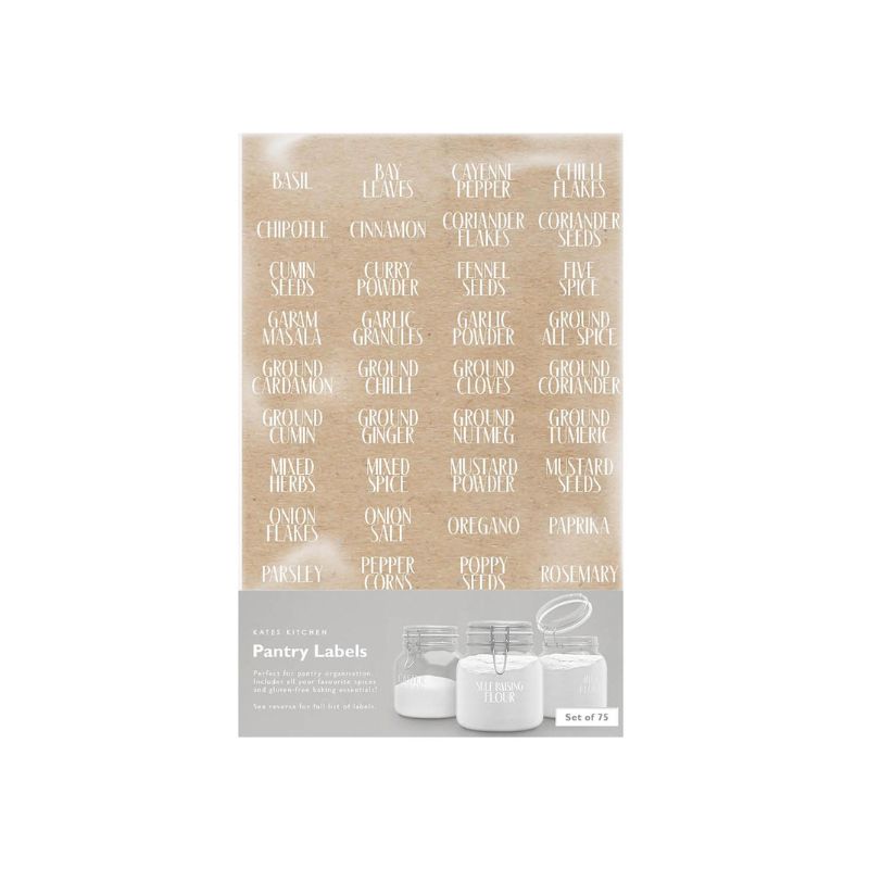 Kate's Kitchen Pantry Labels in retail packaging shown against a white background. 