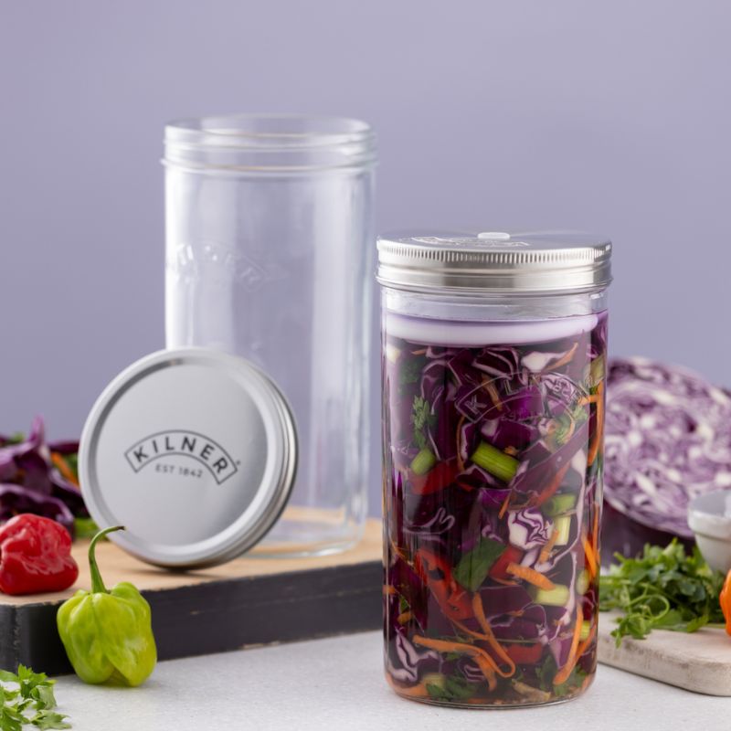 Kilner Wide Mouth Glass Fermentation Set in 1 litre size presented in a gift box.