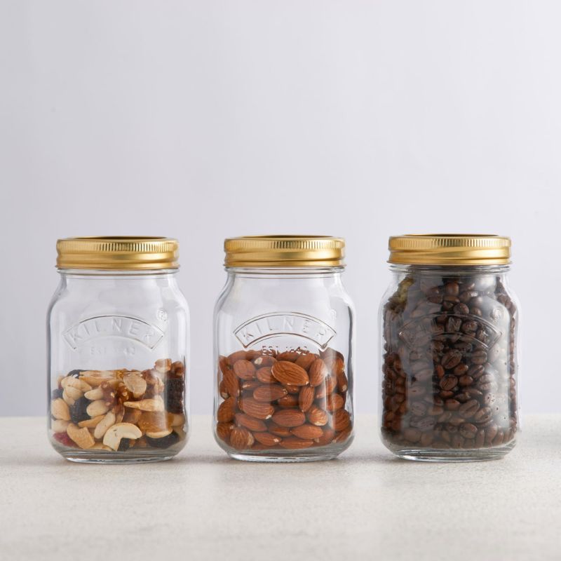 Kilner 500mL Genuine Preserve Jars being used to store nuts and coffee beans NZ
