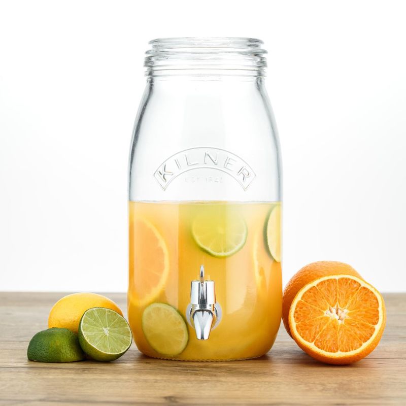 3L Glass Drinks Dispenser with Kilner logo on the front, built in tap and glass lid