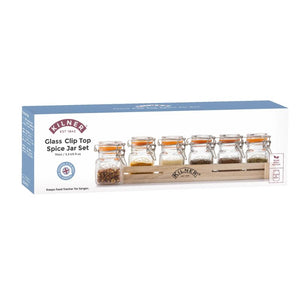 Kilner Glass Clip Top Spice Jar Set shown in retail packaging - NZ