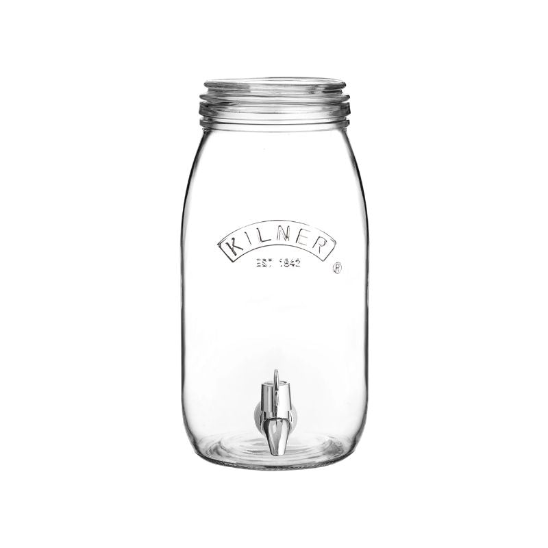 3L Glass Drinks Dispenser with Kilner logo on the front, built in tap and glass lid