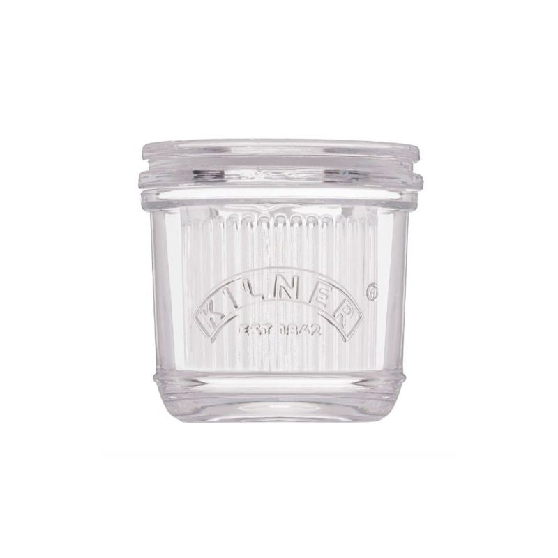 Kilner Glass Butter Crock shown empty with the lid inverted, make from clear ribber glass.