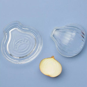Kilner Glass Onion Keeper styled on a blue background with an onion halve.