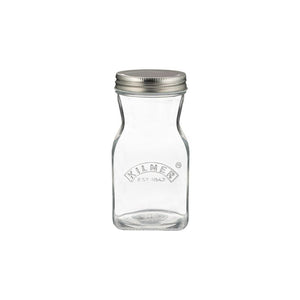 Clear glass Kilner 500ml Juice & Sauce Bottle with silver one-piece lid.