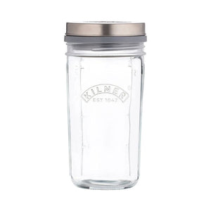 Kilner wide mouth glass jar with a silver lid on a white background, featuring the Kilner logo.