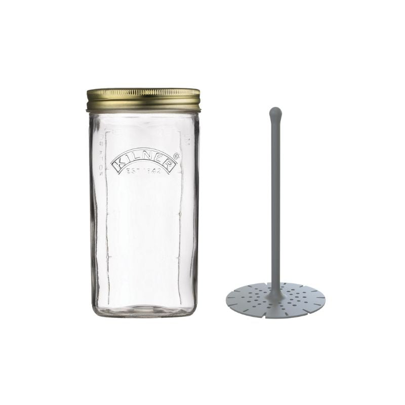 Kilner Pickle Jar with Lifter with two-piece lid and removable lifter shown beside the jar.