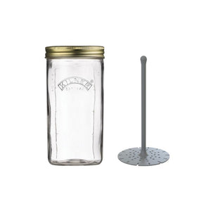 Kilner Pickle Jar with Lifter with two-piece lid and removable lifter shown beside the jar.