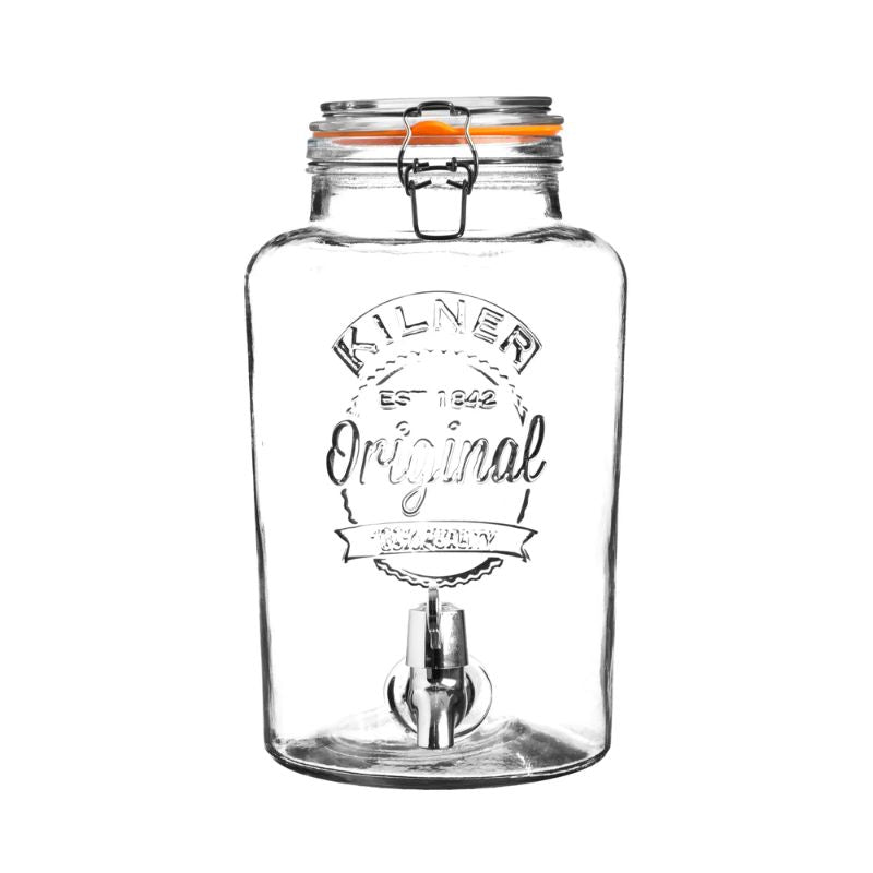 Kilner Round Clip Top Drinks Dispenser in 5L shown on a white background