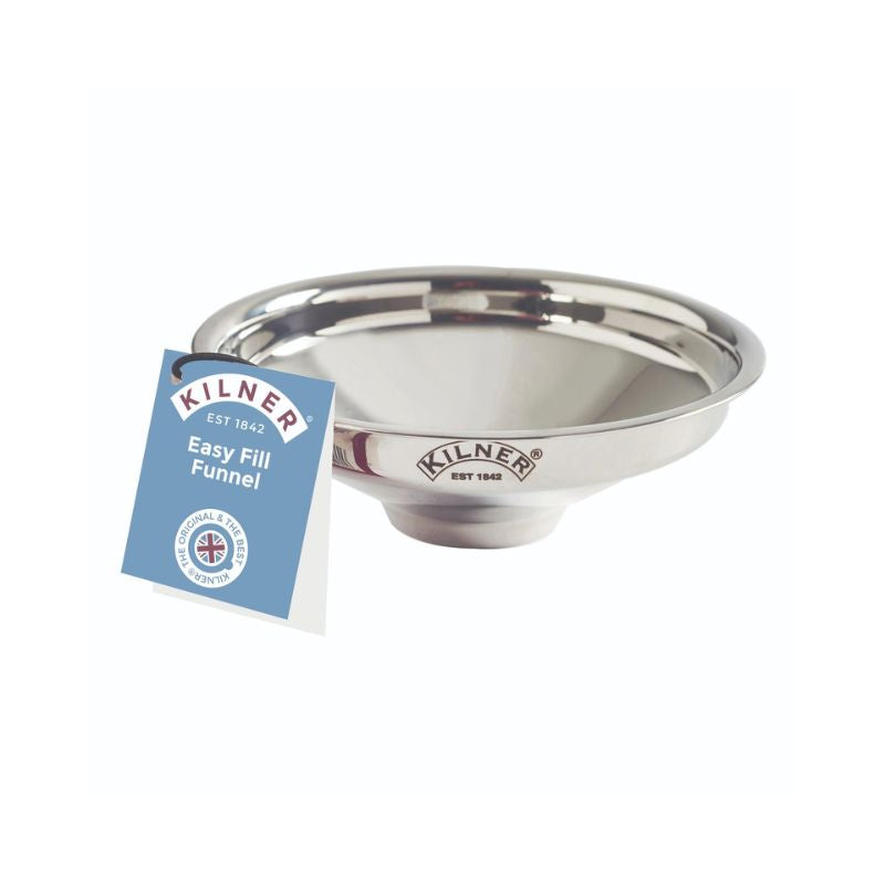Kilner Stainless Steel Easy Fill Funnel with retail packaging tag.