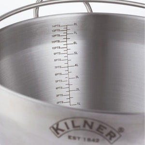 Detailed view of the internal measurements on the inside of the Kilner Stainless Steel Preserving Pan.
