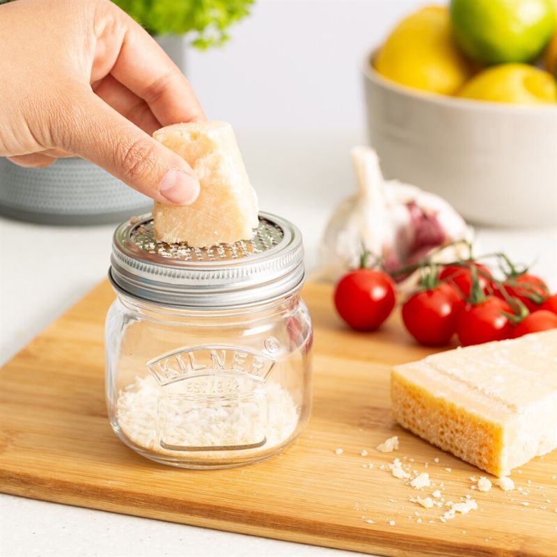 Front view of Kilner Storage Jar with Fine Grater lid attached