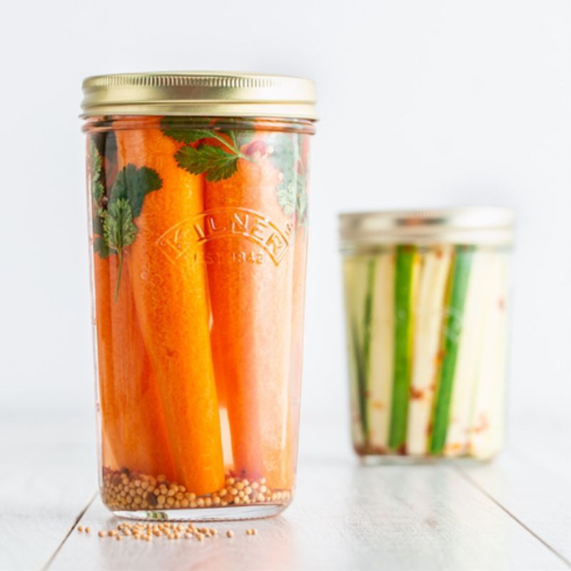 Pickled carrots in a 500mL Kilner Wide Mouth Preserving Jar - wide mouth opening for easy filling.