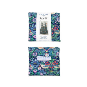 Pouch and packaging view of the Kind Bag Reusable Shopping Bag - Strawberry Thief by William Morris | NZ