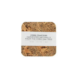 Set of four Liga cork coasters with retail packaging.