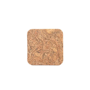 Natural square cork coaster with unique cork grain pattern.