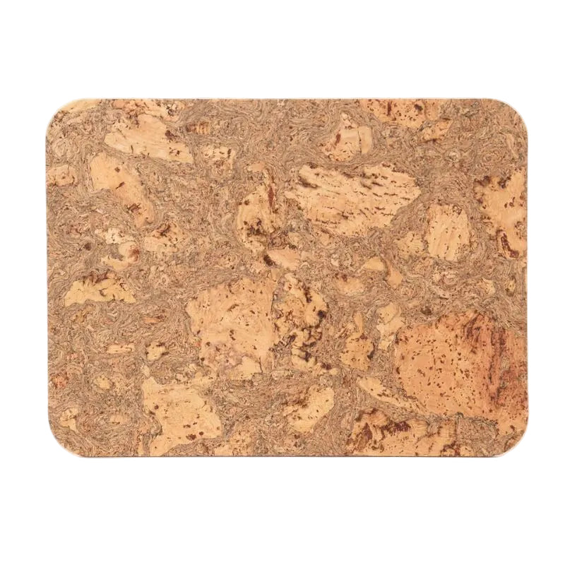 Natural rectangular cork placemat with unique cork grain pattern.