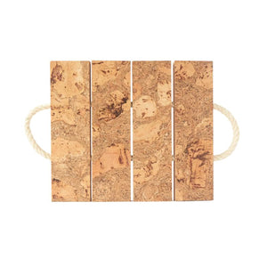 Liga natural cork block trivet with rope handles