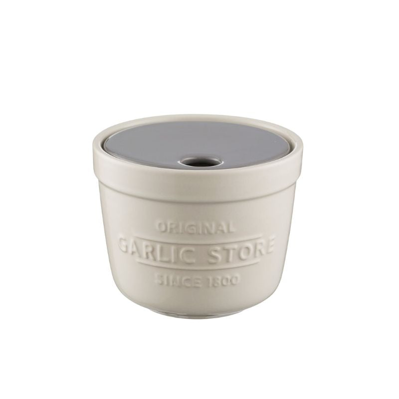 Cream ceramic garlic store and grater by Mason Cash