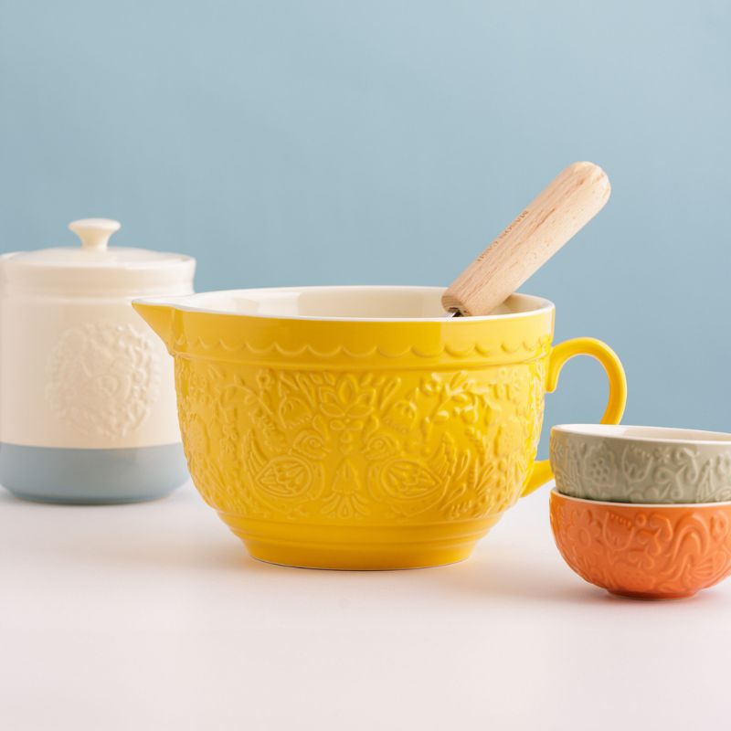 Mason Cash Home To Roost Batter Bowl in yellow shown on a white background.