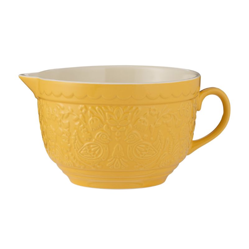 Mason cash home to roost yellow batter bowl shown front on against a white background.