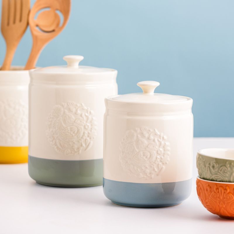 Mason Cash Home To Roost Storage Jar in Blue 15cm shown on a white background.