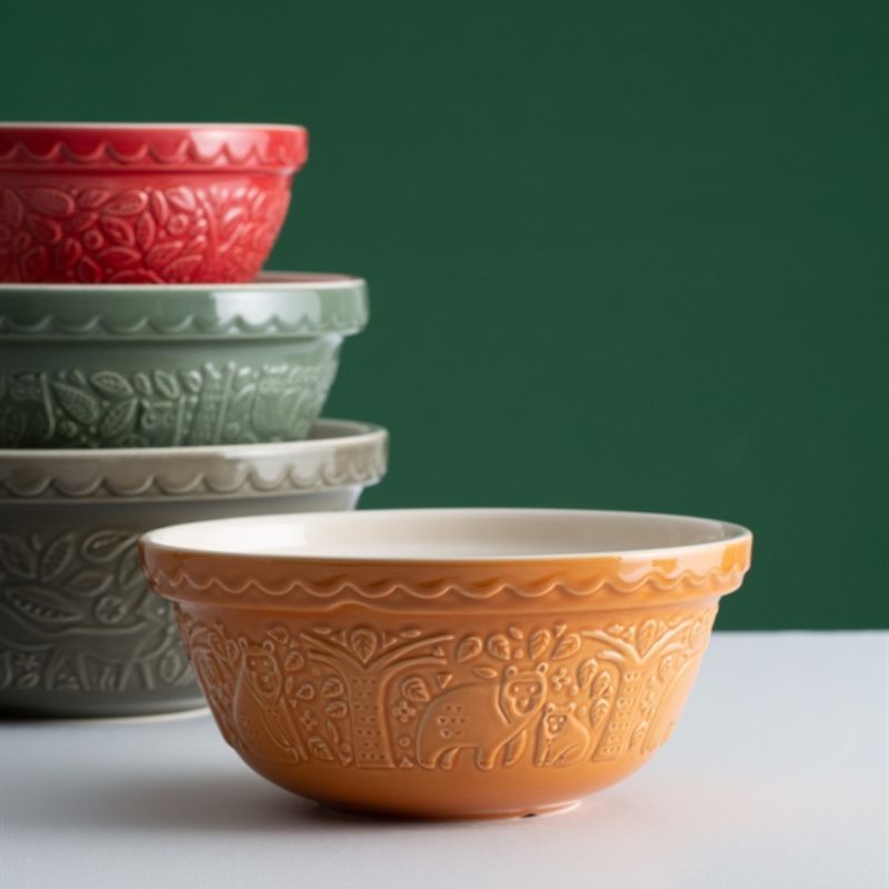 Mason Cash In The Forest Bear Mixing Bowl in Ochre on a white background