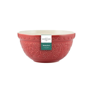 Mason Cash In The Forest Hedgehog Red Mixing Bowl with a label on a white background