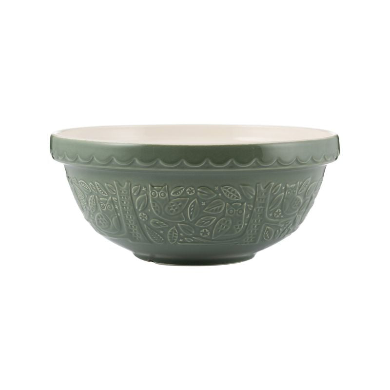 Mason Cash In The Forest Owl Mixing Bowl in Dark Green (26 cm) shown against a white background.