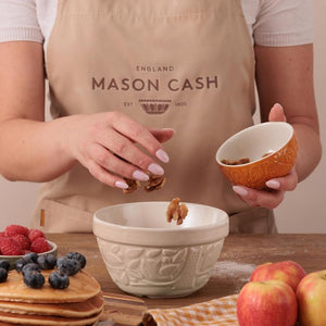 Mason Cash In the Forest Owl Pudding Basin being used for baking prep with walnuts