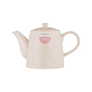 Mason Cash In The Meadow Cream Teapot with a label on a white background
