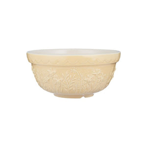 Mason Cash In the Meadow Daffodil Mixing Bowl in yellow, side view showing embossed floral pattern