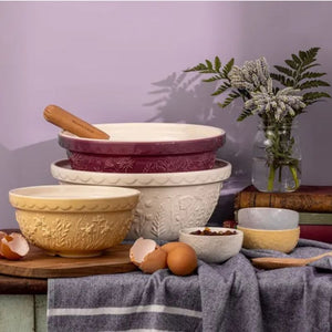 Mason Cash In The Meadow mixing bowls styled in a kitchen scene with baking ingredients
