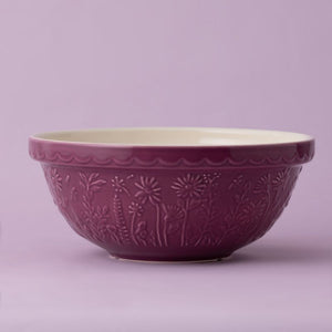 Mason Cash Daisy Purple mixing bowl against a soft purple background