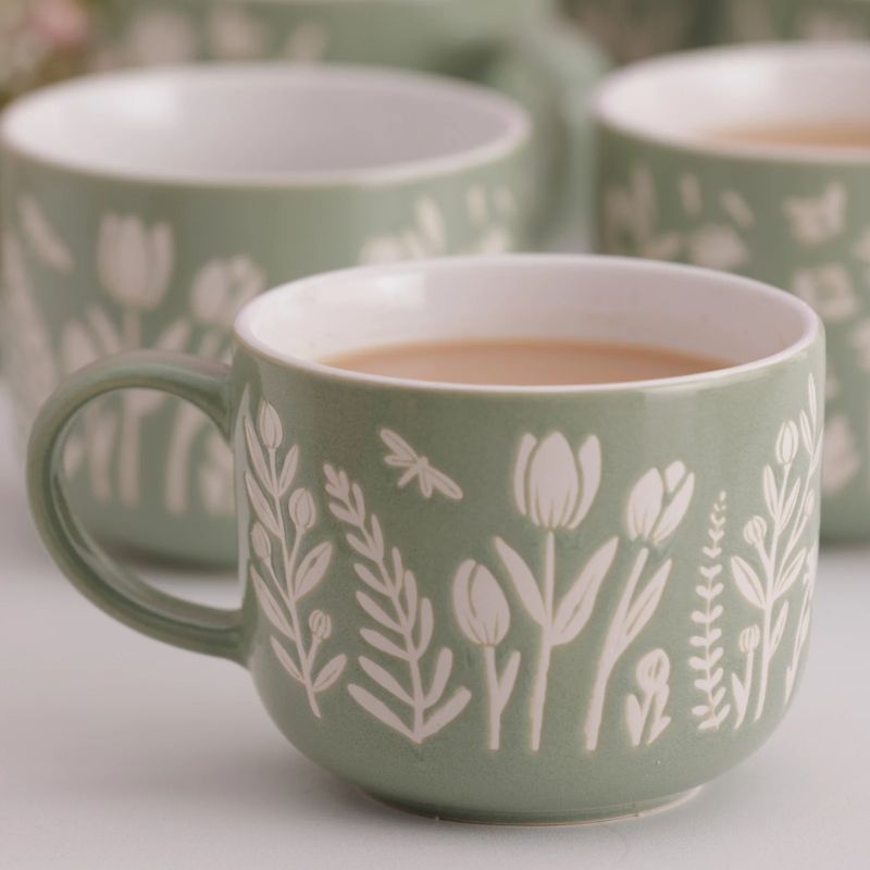 Mason Cash In The Meadow Green Tulip Mug 400ml with embossed floral design