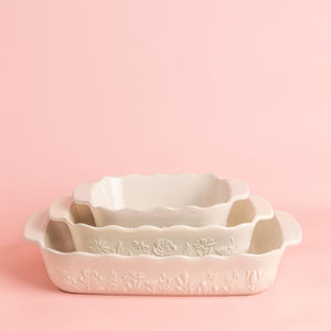 Mason Cash In The Meadow Oven Dishes shown stacked against a white background.